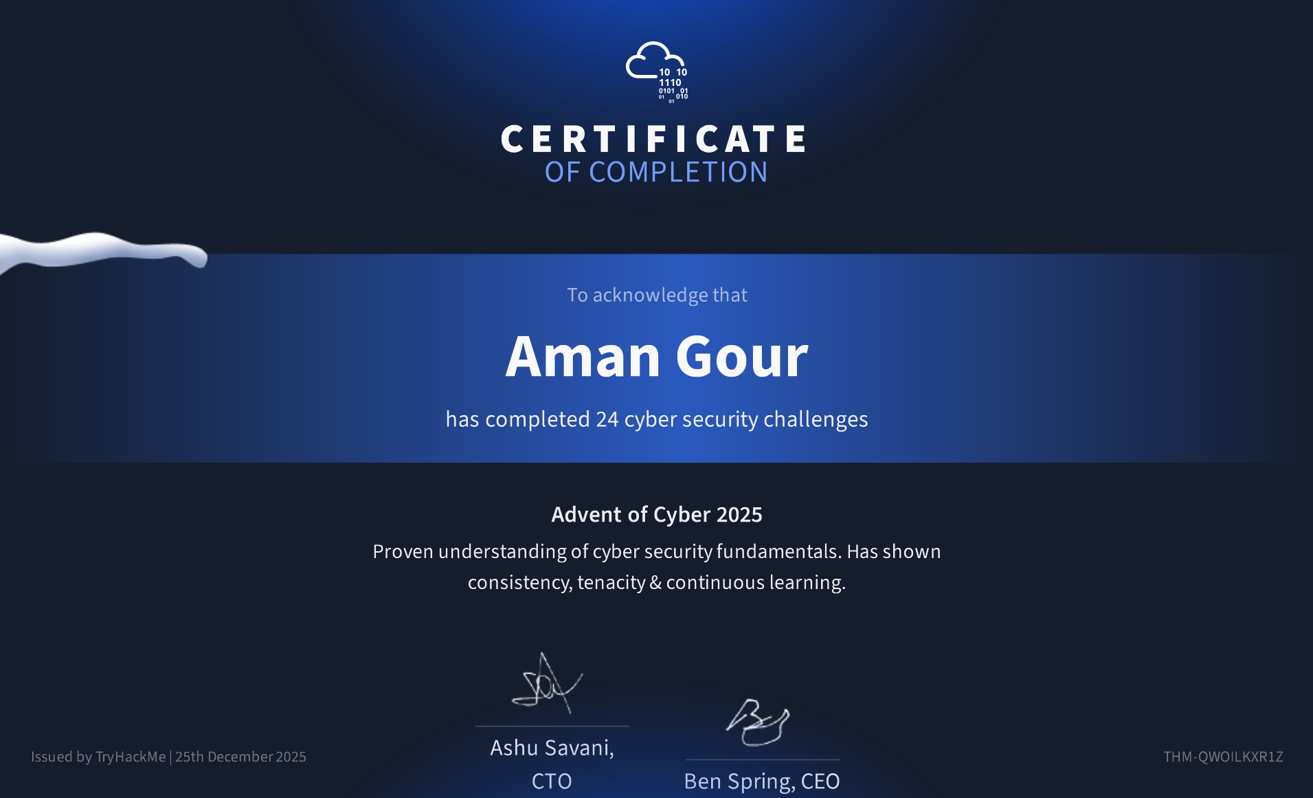 AOC 2025 Certificate