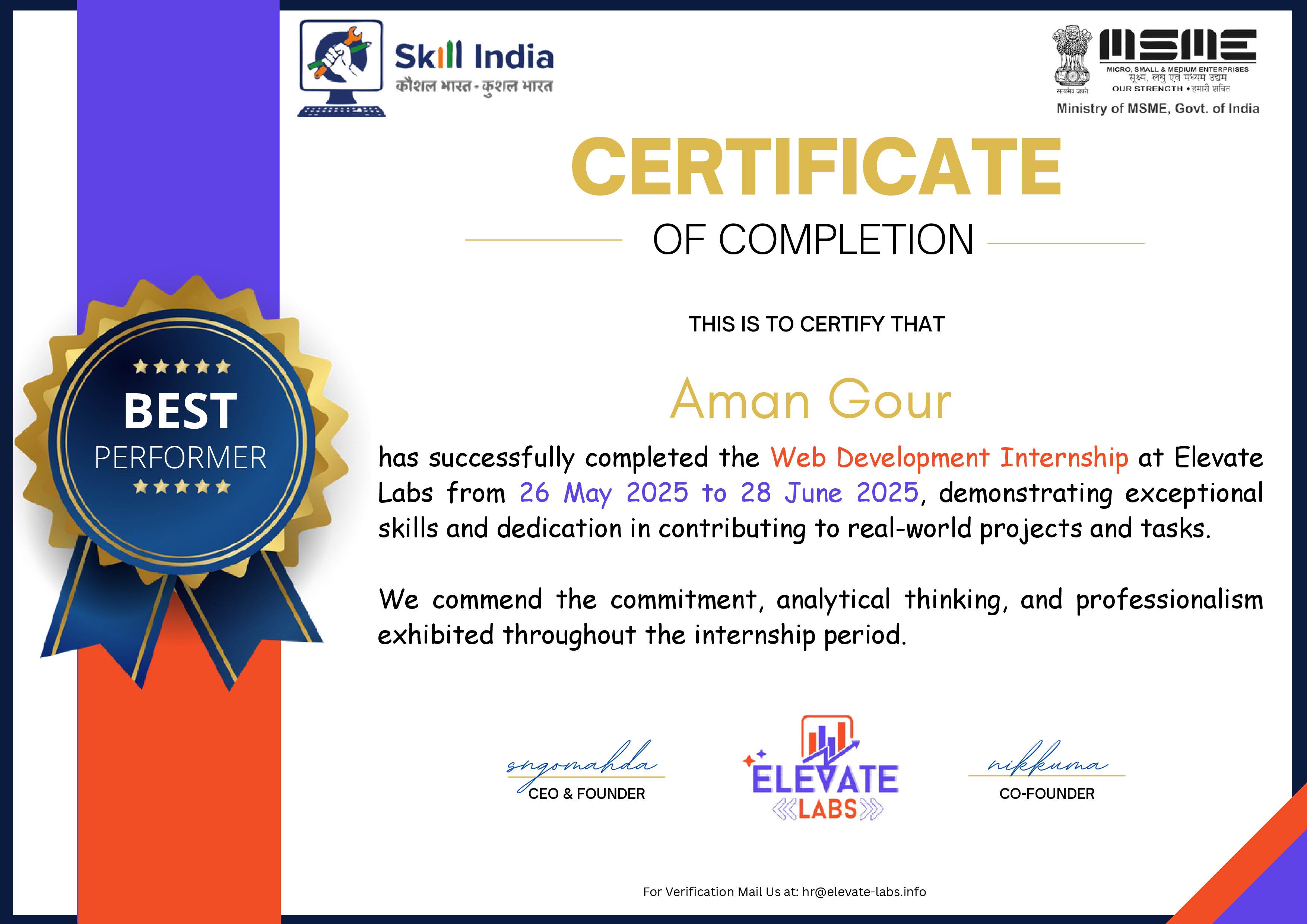 Elevate Lab Internship Certificate